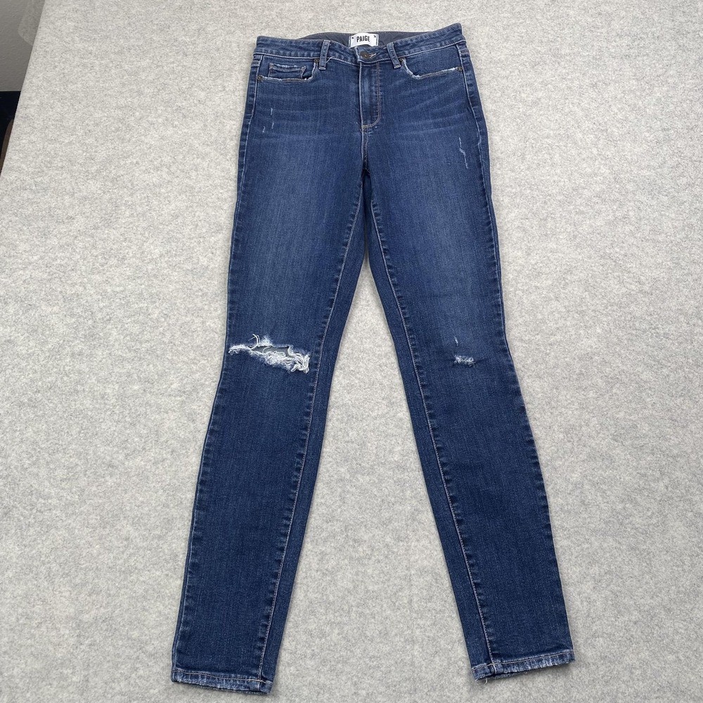 Paige Jeans Womens 27 (28x29) Blue Mid Rise Skinny Distressed Stretch Denim